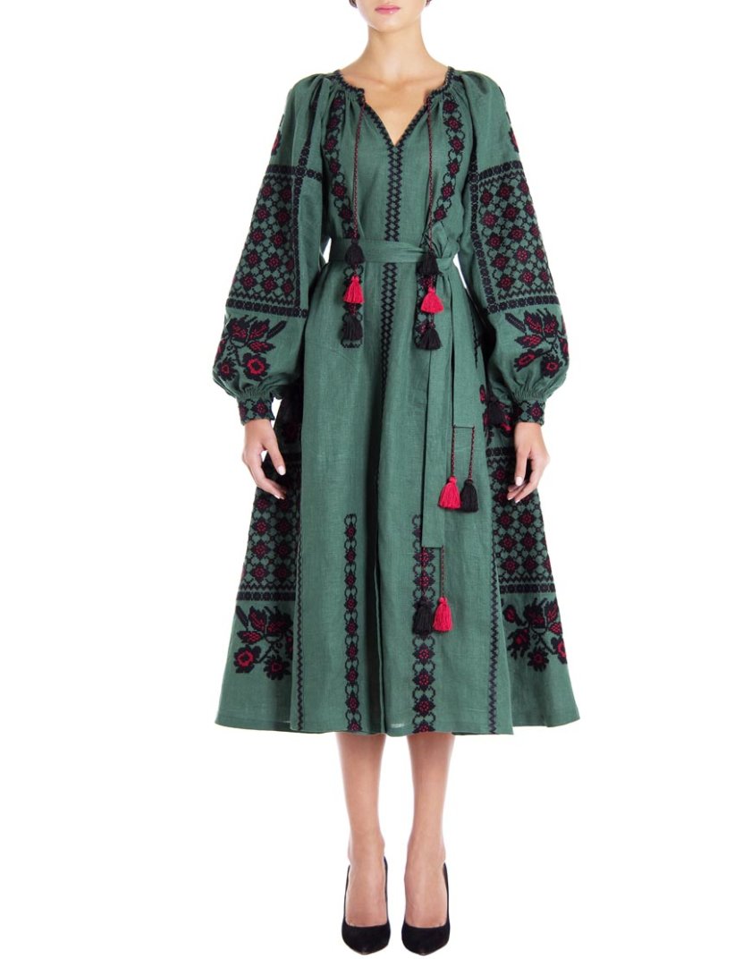Платье-вышиванка «Зелёный шик» FOBERI_01108, фото 1 - в интернет магазине KAPSULA