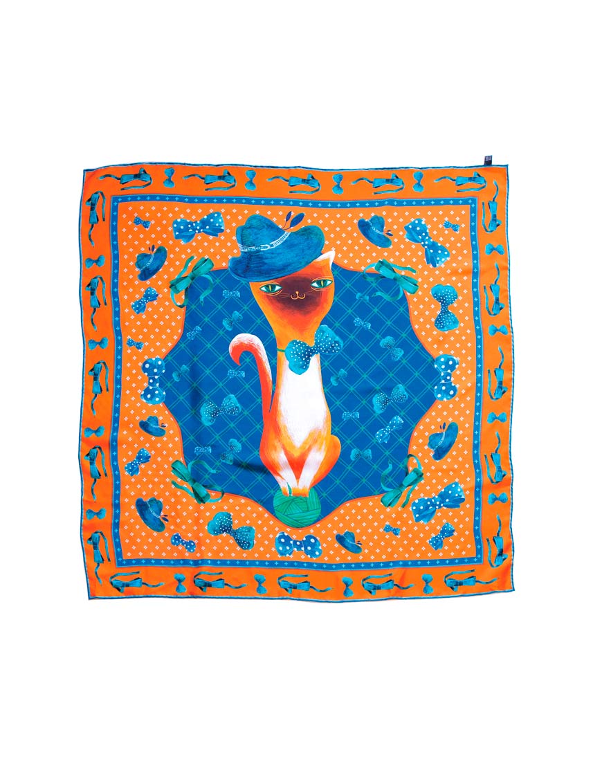 

Шелковый платок “Кот в шляпе”