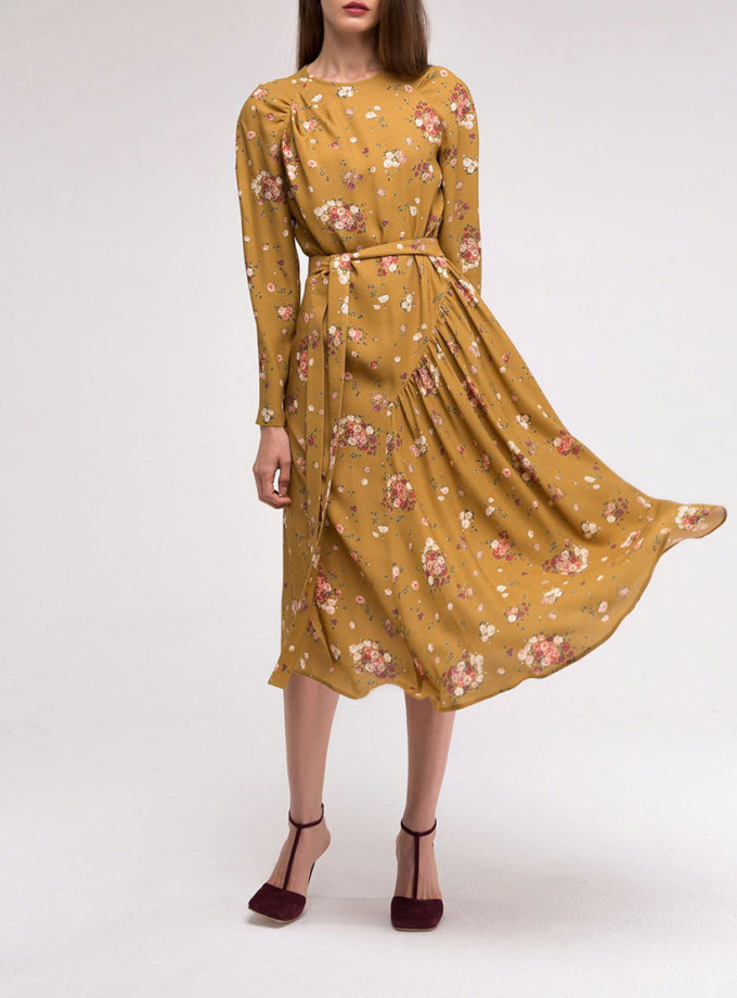 Платье с асимметричной юбкой горчичное SHKO_18038003_outlet, фото 1 - в интернет магазине KAPSULA