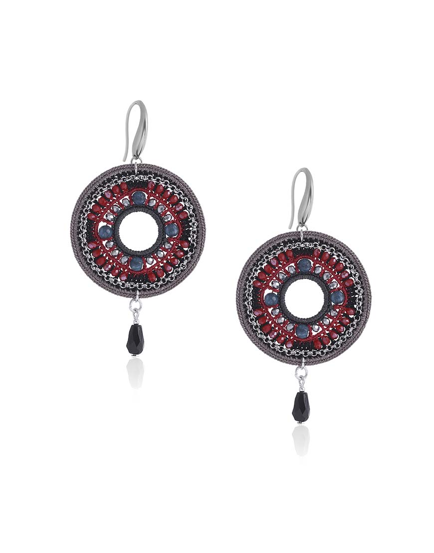 

серьги из шелковой нити, кварца, агата и Swarovski
