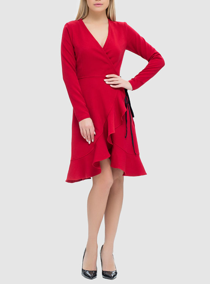 Платье на запахе с V-образным вырезом и воланом MRND_М46-2, фото 1 - в интернет магазине KAPSULA