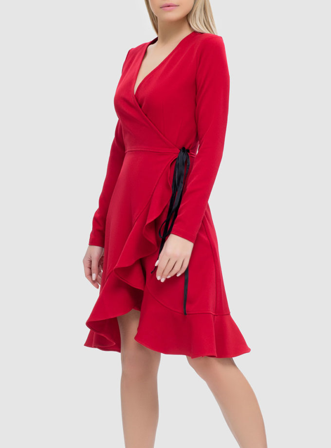 Платье на запахе с V-образным вырезом и воланом MRND_М46-2, фото 1 - в интернет магазине KAPSULA