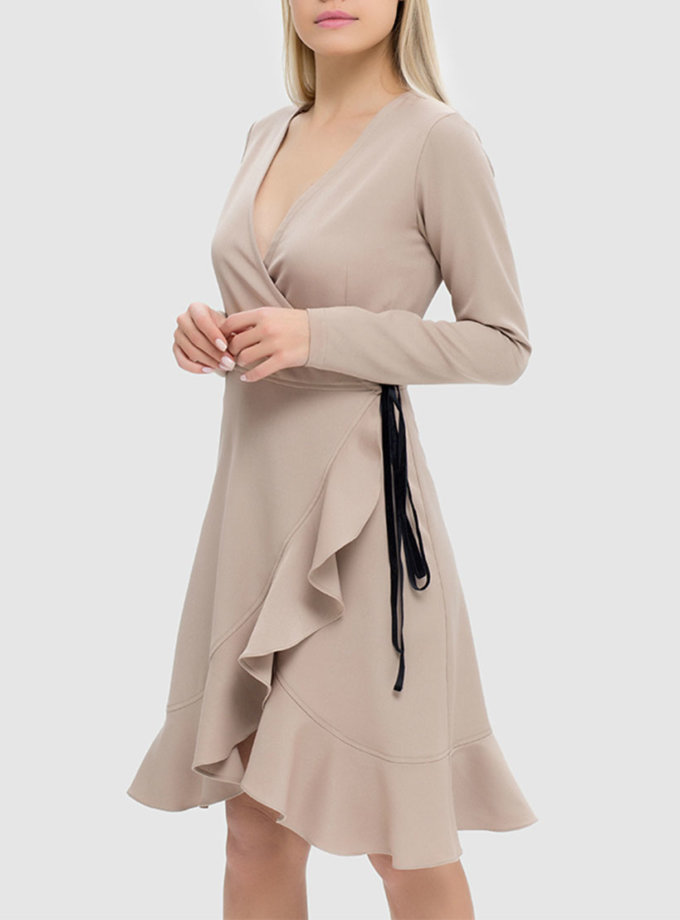 Платье на запахе с V-образным вырезом и воланом MRND_М46-3, фото 1 - в интернет магазине KAPSULA