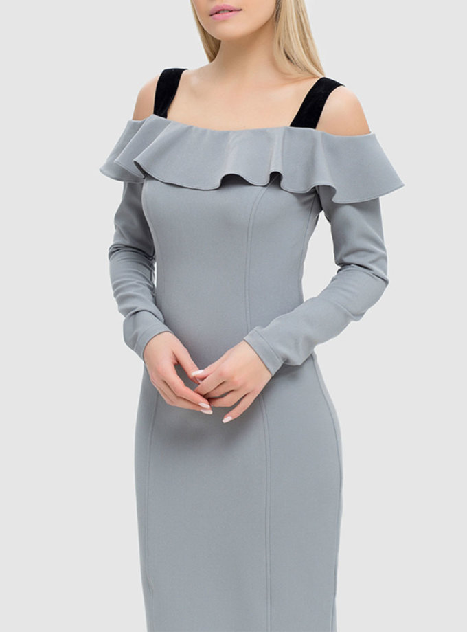 Облегающее платье с открытыми плечами и воланом MRND_М49-4, фото 1 - в интернет магазине KAPSULA