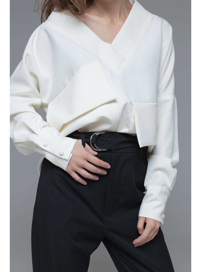 Блуза из костюмной вискозы с объемными карманами и поясом xm_fw109, фото 1 - в интернет магазине KAPSULA