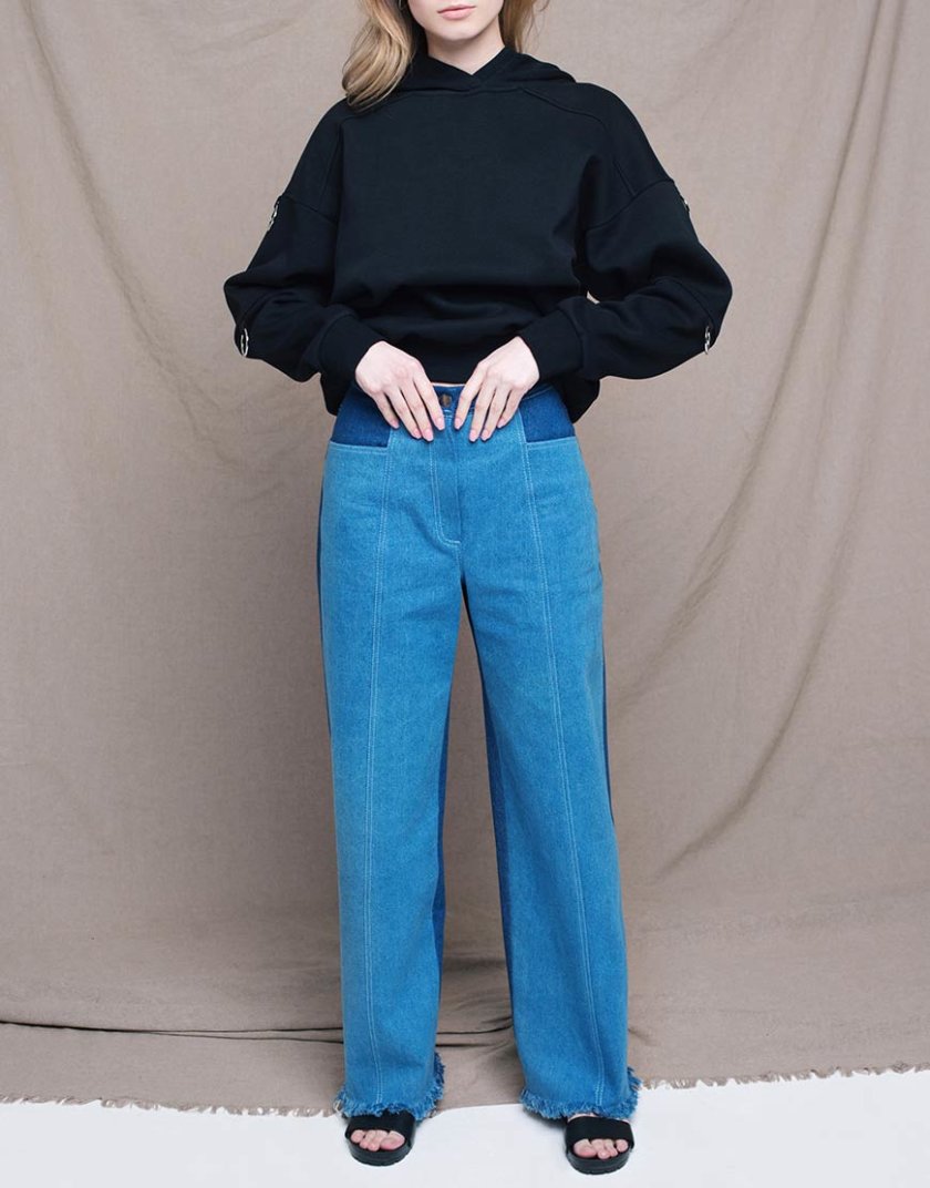 Широкие джинсы на высокой посадке CYAN_TR_L01, фото 1 - в интернет магазине KAPSULA
