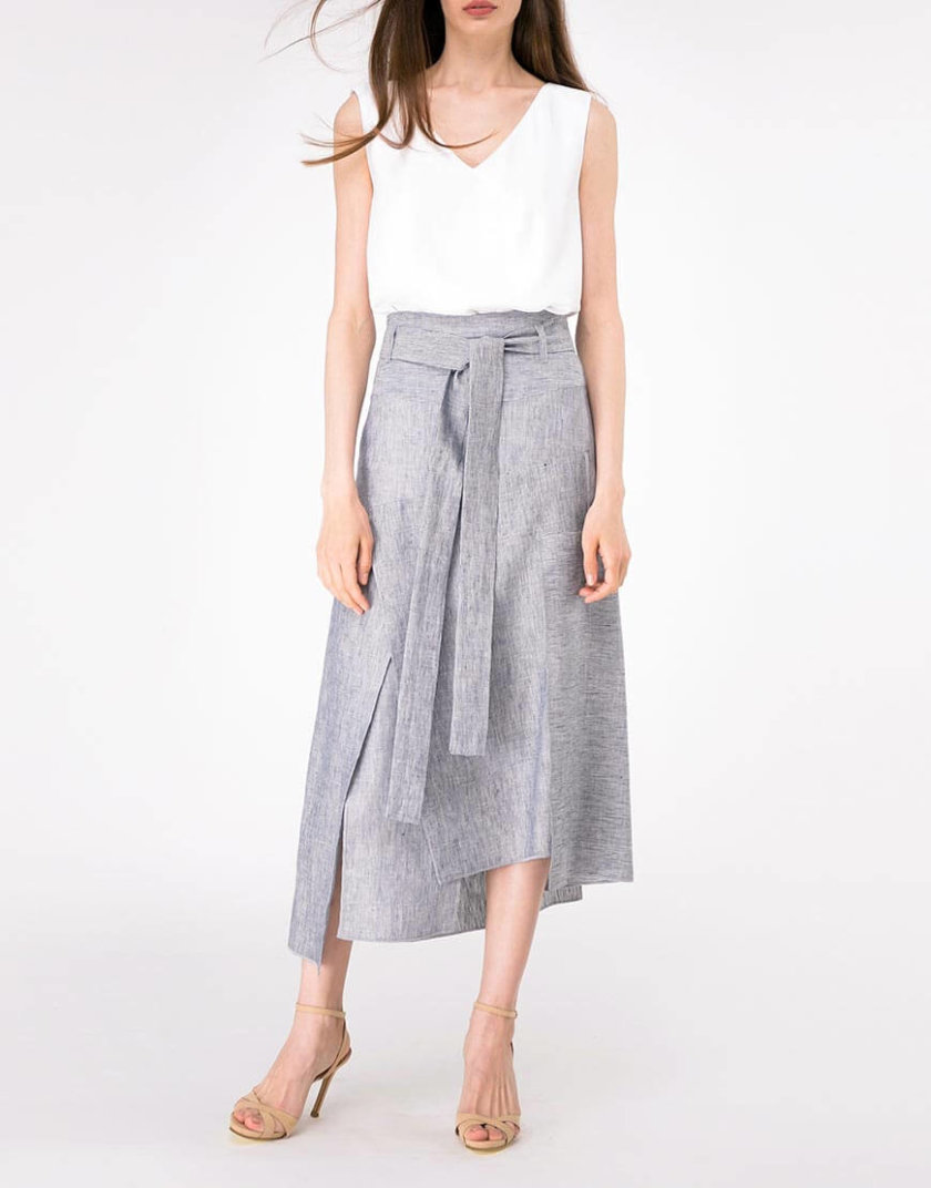 Льняная юбка с асимметричным низом SHKO-18028001, фото 1 - в интернет магазине KAPSULA