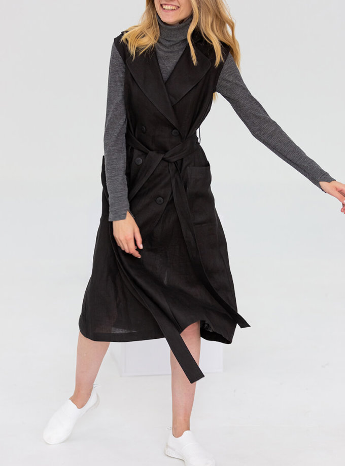 Льняное платье с поясом NBL_09-PTL-black_outlet, фото 1 - в интернет магазине KAPSULA