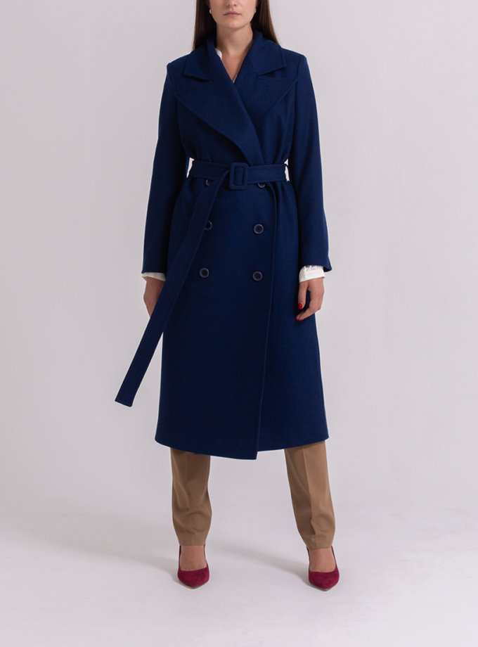 Двубортное пальто из шерсти PPM_PM-56_navy, фото 1 - в интернет магазине KAPSULA