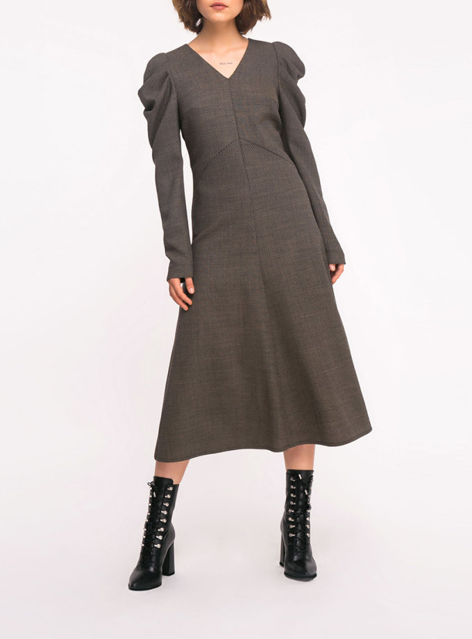 Шерстяное платье с рукавами-буфами SHKO_19005003, фото 1 - в интернет магазине KAPSULA