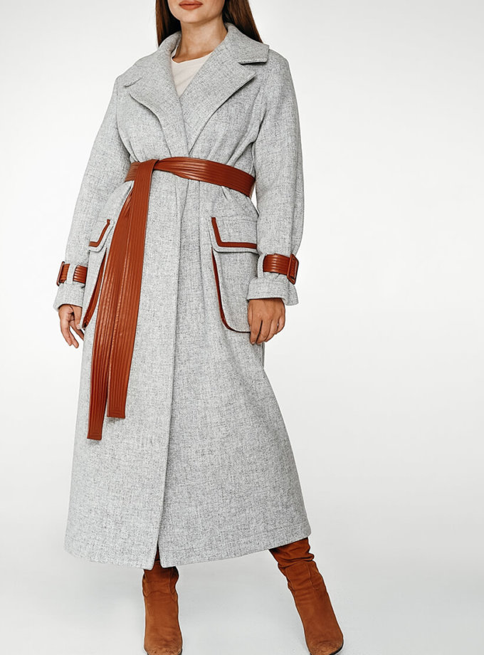 Шерстяное пальто с контрастными вставками coatfw1920_greybrown, фото 1 - в интернет магазине KAPSULA