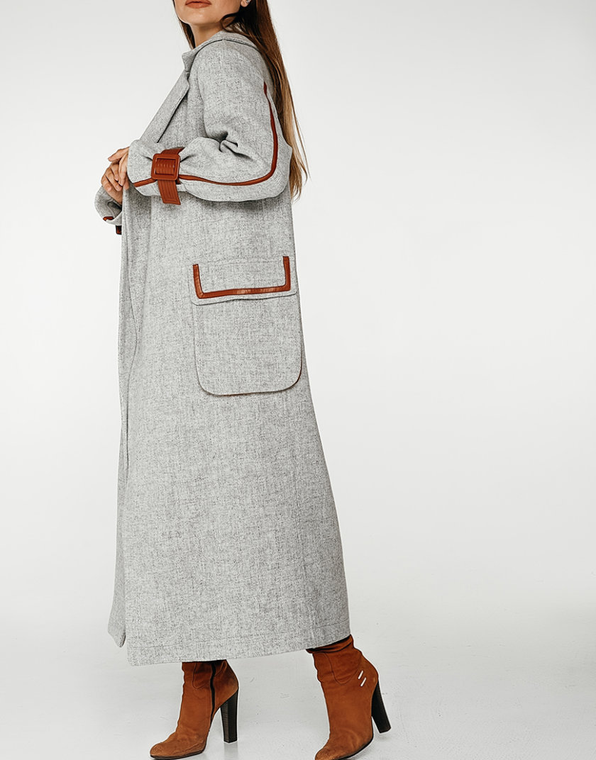 Шерстяное пальто с контрастными вставками coatfw1920_greybrown, фото 1 - в интернет магазине KAPSULA