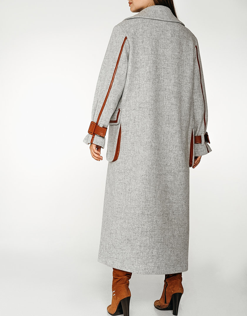 Шерстяное пальто с контрастными вставками coatfw1920_greybrown, фото 1 - в интернет магазине KAPSULA