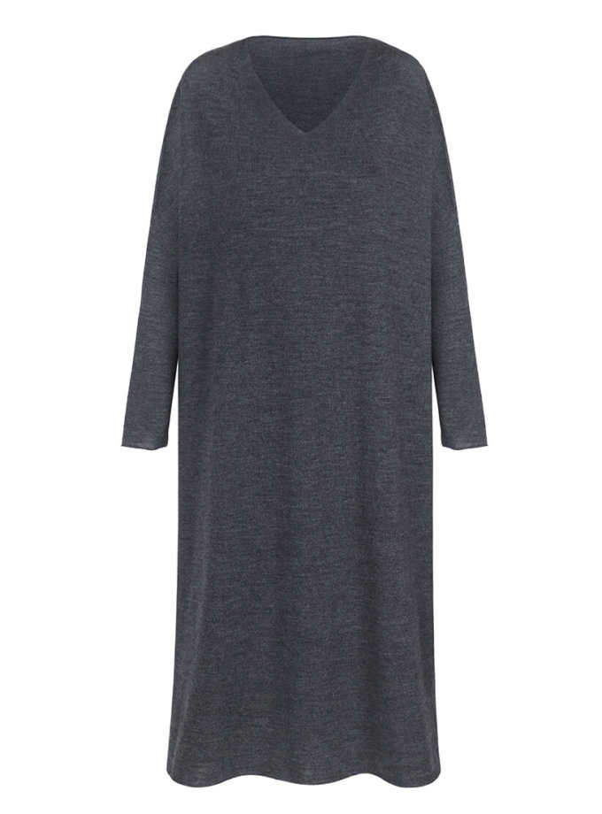 Вязаное платье-туника из шерсти мериноса MISS_DR-Wool-001-gray, фото 1 Вязаное платье-туника из шерсти мериноса MISS_DR-Wool-001-gray, фото 1 - в интернет магазине KAPSULA