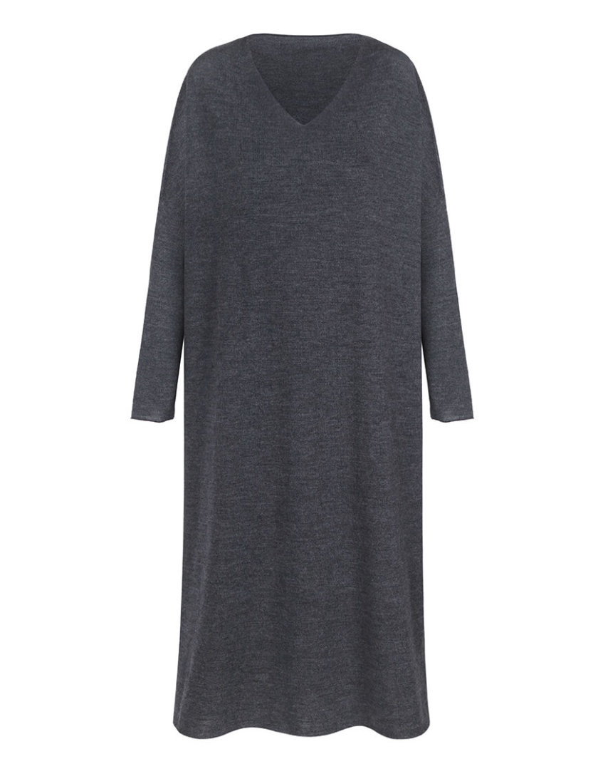 Вязаное платье-туника из шерсти мериноса MISS_DR-Wool-001-gray, фото 1 - в интернет магазине KAPSULA