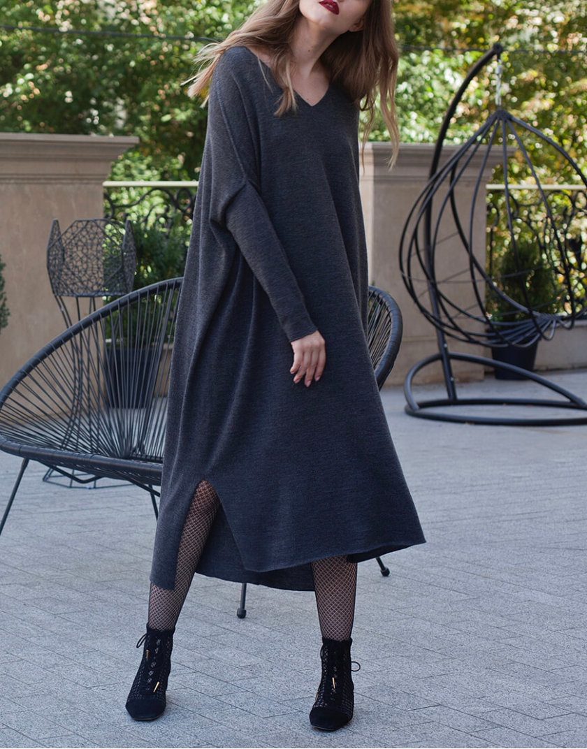 Вязаное платье-туника из шерсти мериноса MISS_DR-Wool-001-gray, фото 1 - в интернет магазине KAPSULA