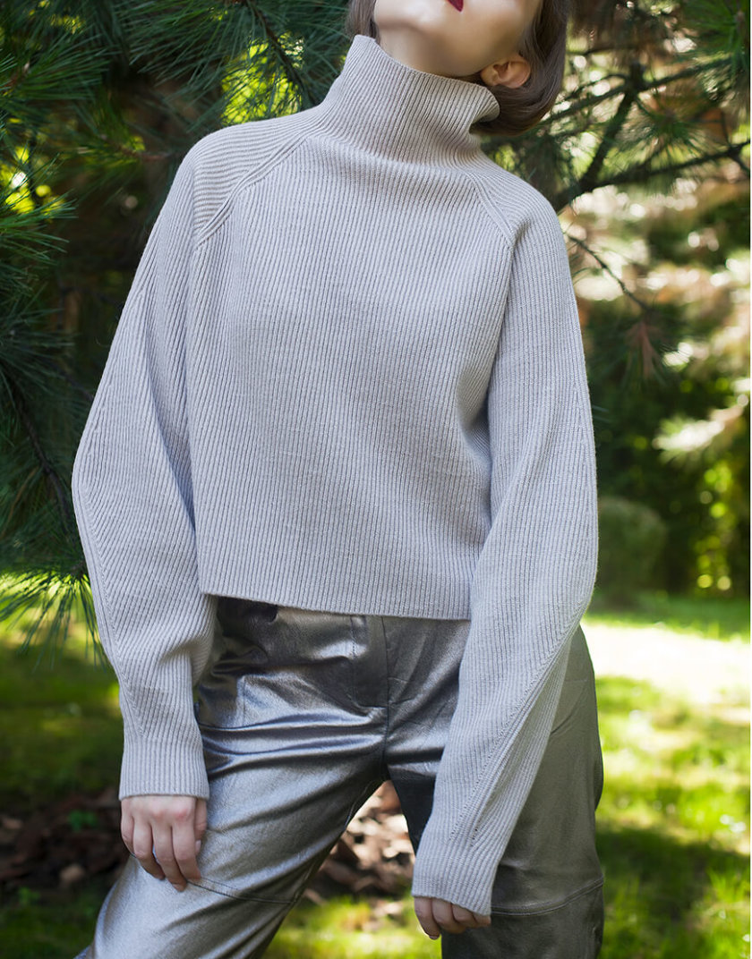 Кроп-свитер из мериносовой шерсти MISS_PU-012-beige, фото 1 - в интернет магазине KAPSULA