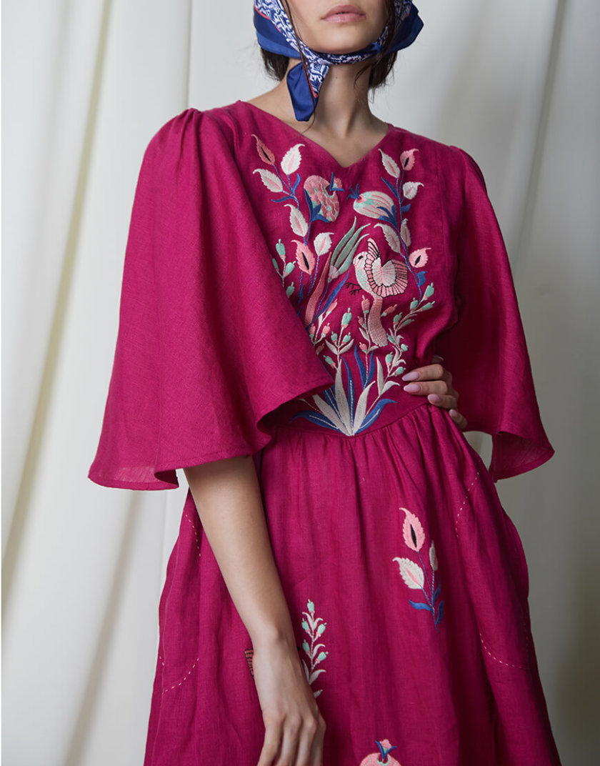 Платье Квезаль из льна с вышивкой FOBERI_SS20013, фото 1 - в интернет магазине KAPSULA