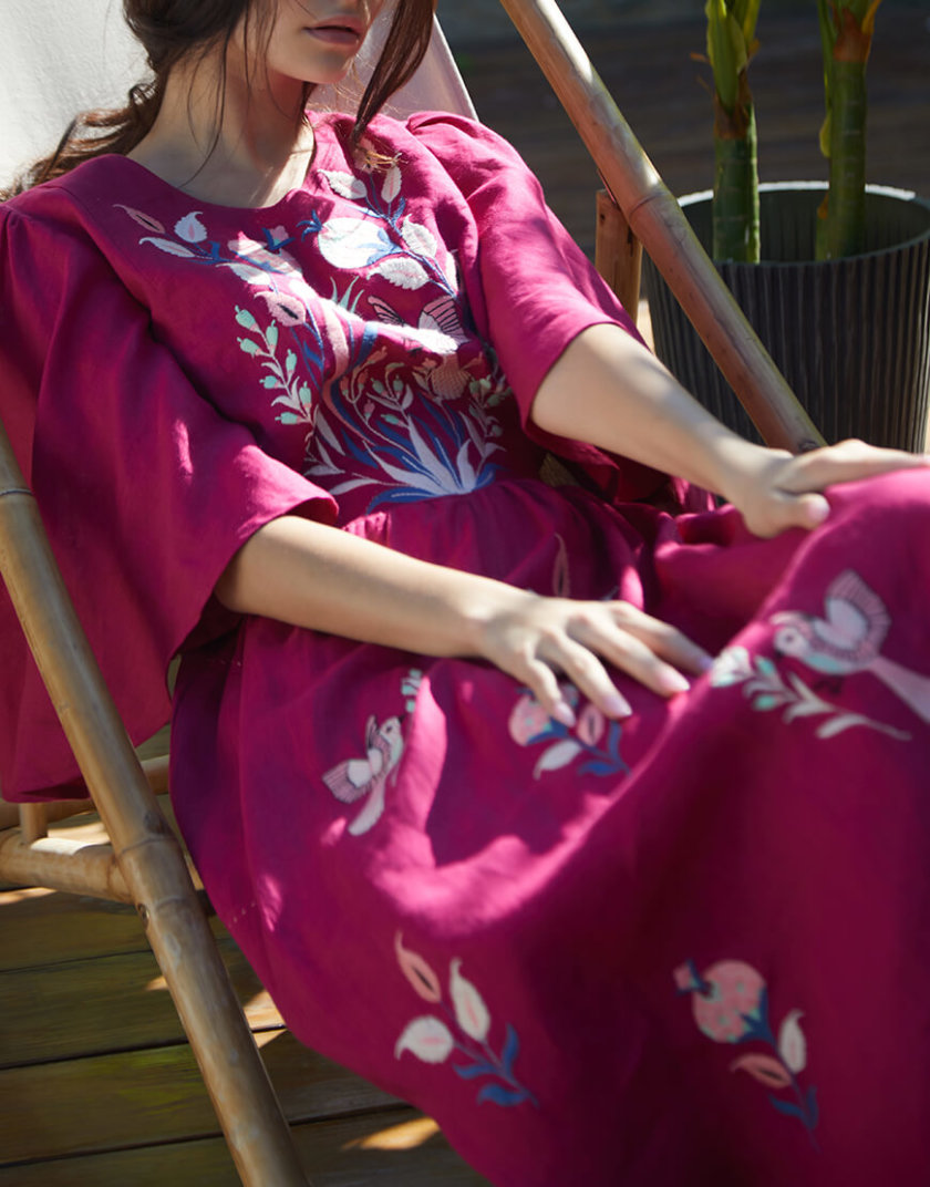 Платье Квезаль из льна с вышивкой FOBERI_SS20013, фото 1 - в интернет магазине KAPSULA