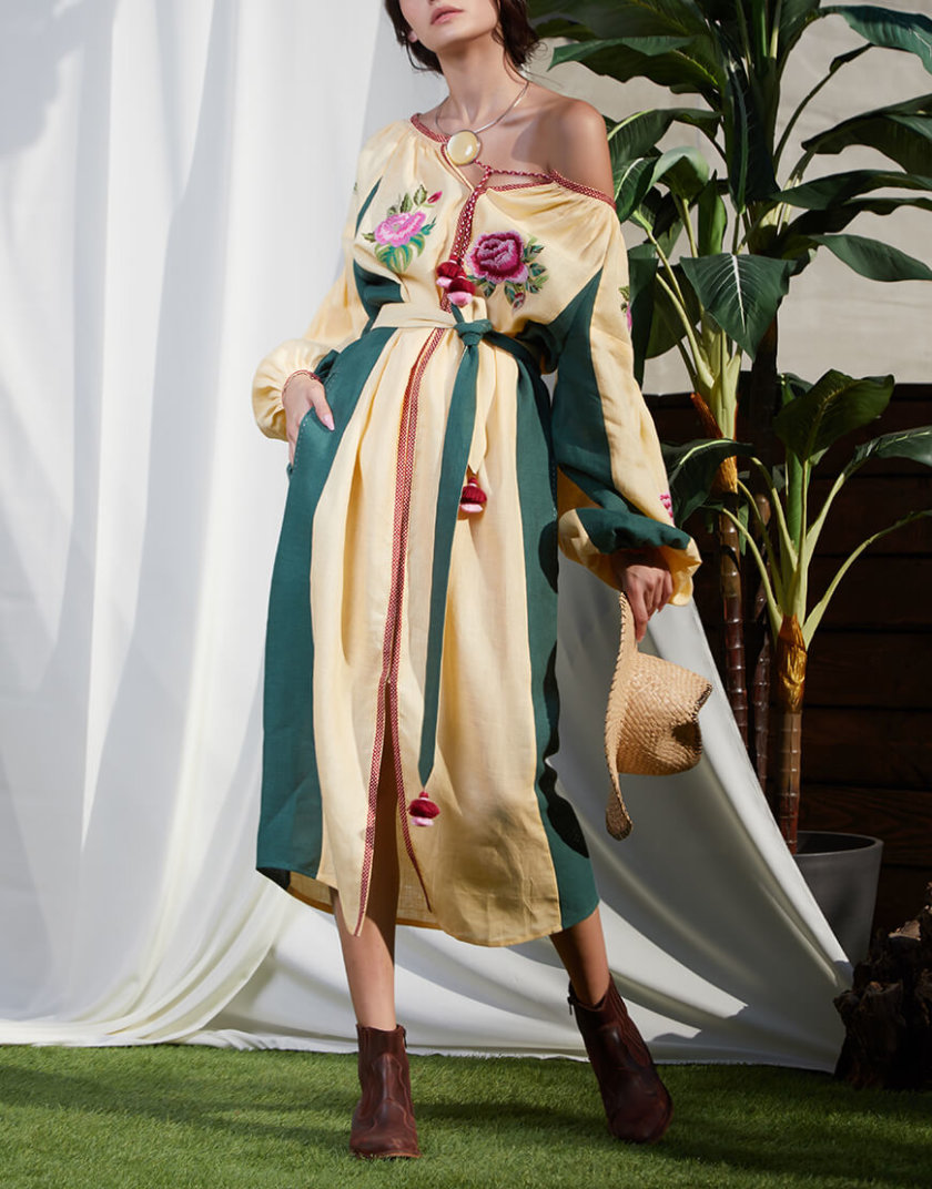 Платье Флора с объемными руками из льна FOBERI_SS20055, фото 1 - в интернет магазине KAPSULA