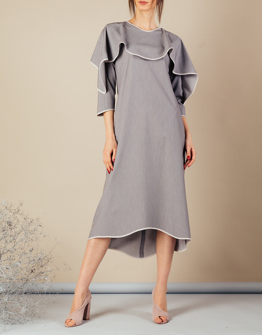 Платье миди с воланом на плечах MMT_092a_dress_gray_gray, фото 1 - в интернет магазине KAPSULA