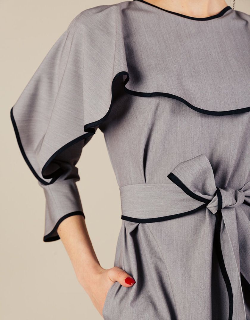Платье миди с воланом на плечах MMT_092a_dress_gray_black, фото 1 - в интернет магазине KAPSULA