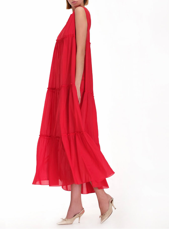 Ярусное платье из хлопка MISS_DR-010-red, фото 1 - в интернет магазине KAPSULA