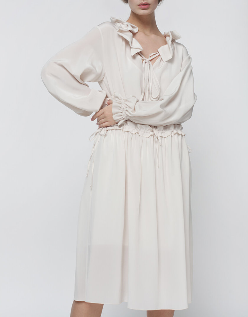 Шелковое платье Jasmine с  шарфом MISS_DR-019-beige, фото 1 - в интернет магазине KAPSULA