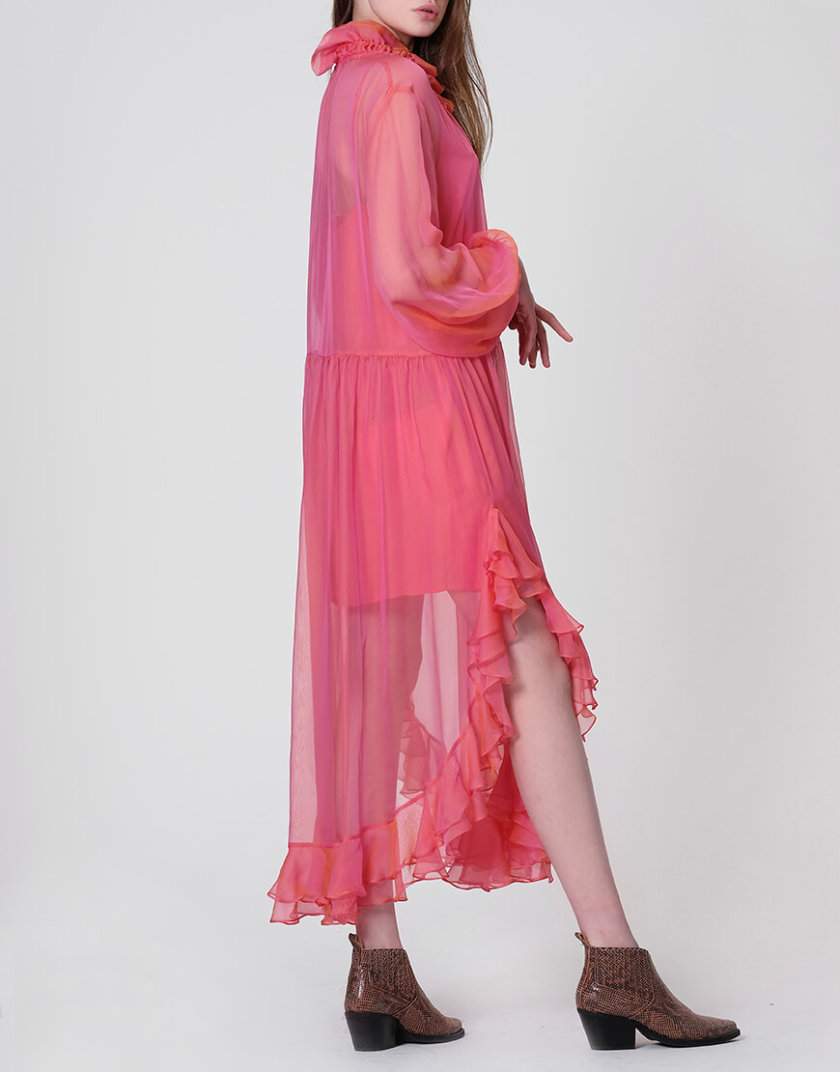 Шелковое платье Orquidea с воланами MISS_DR-021-pink, фото 1 - в интернет магазине KAPSULA