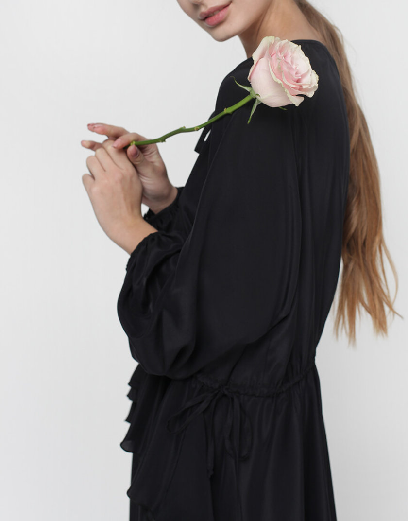 Шелковое платье Liliya с воланом MISS_DR-023-black, фото 1 - в интернет магазине KAPSULA