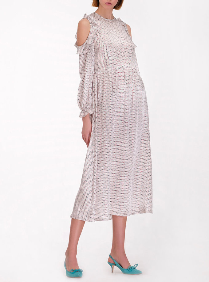 Шелковое платье с открытыми плечами MISS_DR-13-white_outlet, фото 1 - в интернет магазине KAPSULA