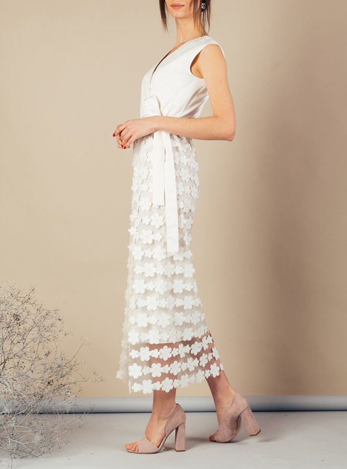 Платье на запах с кружевом MMT_060_White_dress_with_lace, фото 1 - в интернет магазине KAPSULA