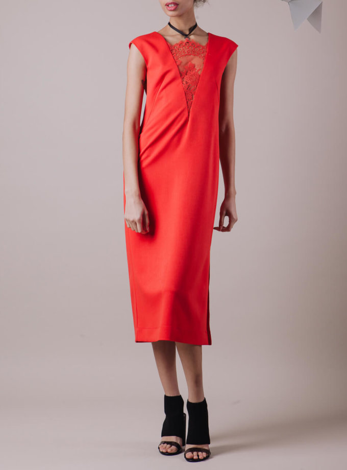 Платье с кружевной вставкой MMT_013_red_dress_with_lace, фото 1 - в интернет магазине KAPSULA