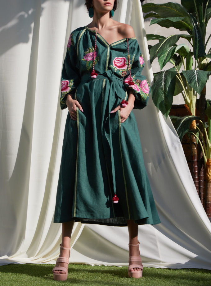 Льняное платье миди ФЛОРА FOBERI_SS20050, фото 1 - в интернет магазине KAPSULA