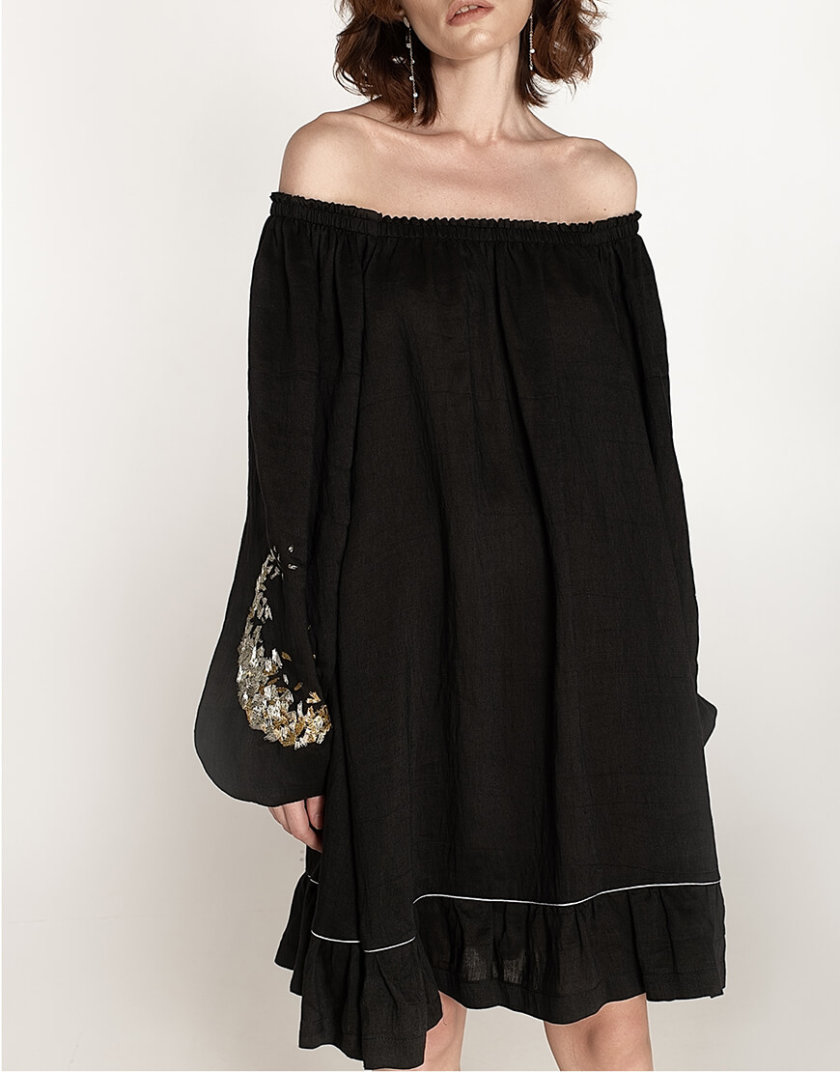 Льняное платье со спущенными плечами WNDR_ss20_dsb_04, фото 1 - в интернет магазине KAPSULA
