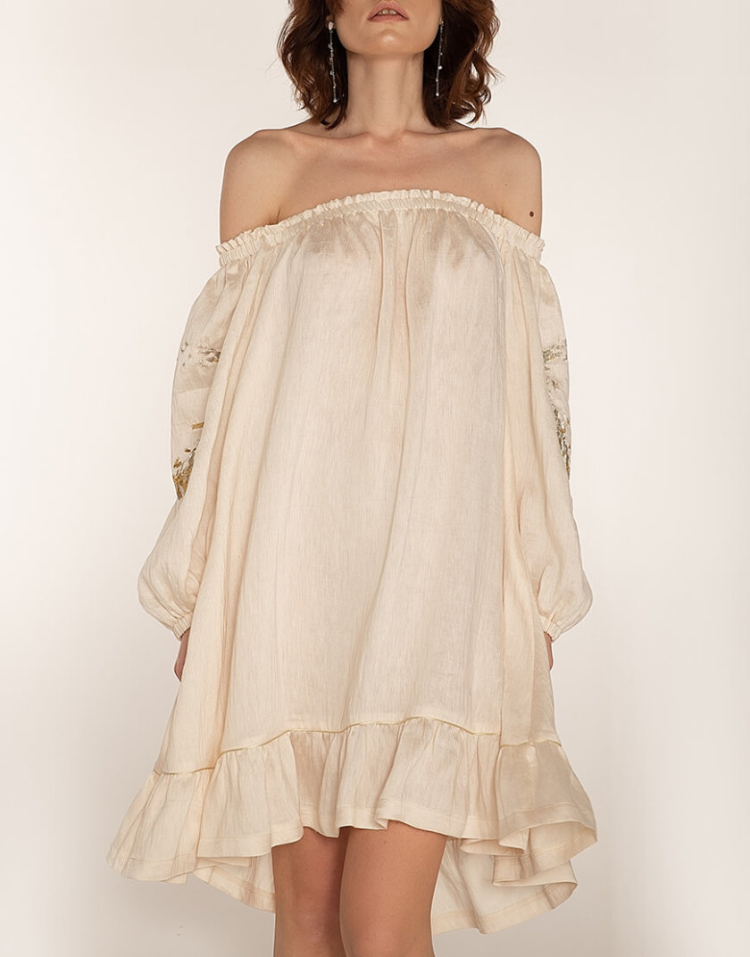 Льняное платье со спущенными плечами WNDR_ss20_dsm_04, фото 1 - в интернет магазине KAPSULA