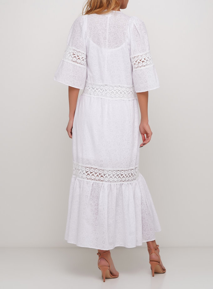 Длинное белое платье с декором из кружева AY_2986, фото 1 - в интернет магазине KAPSULA