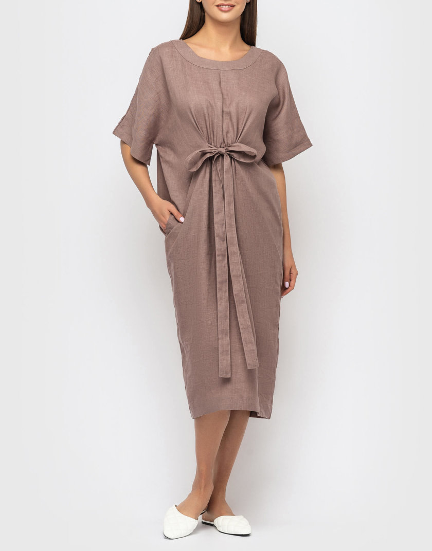 Льняное платье с поясом MRND_М56-2, фото 1 - в интернет магазине KAPSULA