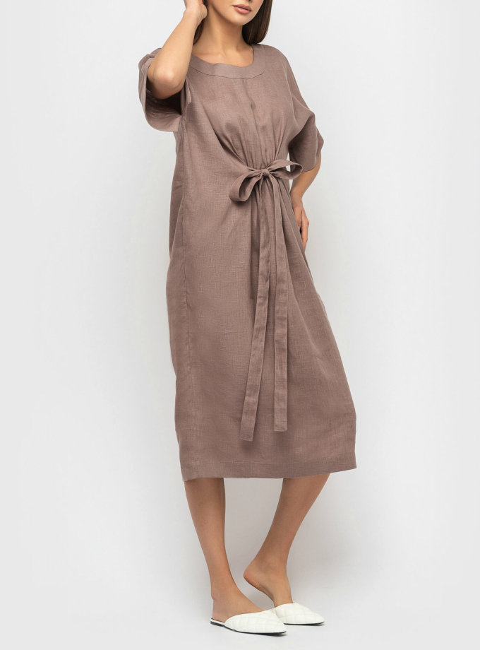 Льняное платье с поясом MRND_М56-2, фото 1 - в интернет магазине KAPSULA