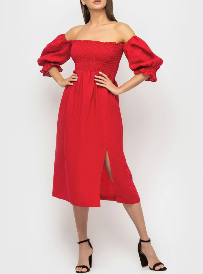 Льняное платье со спущенными рукавами MRND_М57-2, фото 1 - в интернет магазине KAPSULA