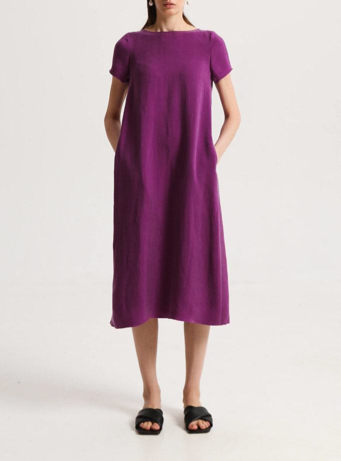 Свободное платье с карманами фиолетовое SHKO_17013024, фото 1 - в интернет магазине KAPSULA