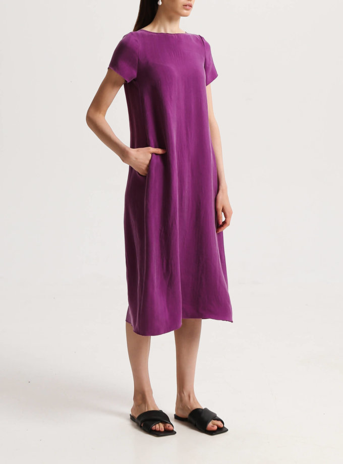 Свободное платье с карманами фиолетовое SHKO_17013024, фото 1 - в интернет магазине KAPSULA