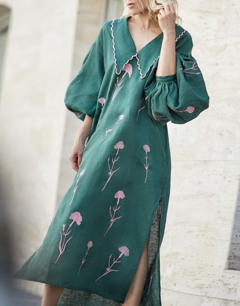 Льняное платье с вышивкой Beautiful Beatrice ZHPN_BB_SS20_Green, фото 1 - в интернет магазине KAPSULA