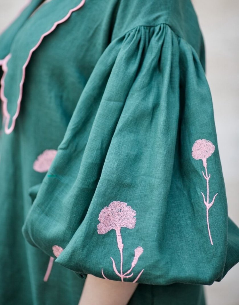 Льняное платье с вышивкой Beautiful Beatrice ZHPN_BB_SS20_Green, фото 1 - в интернет магазине KAPSULA