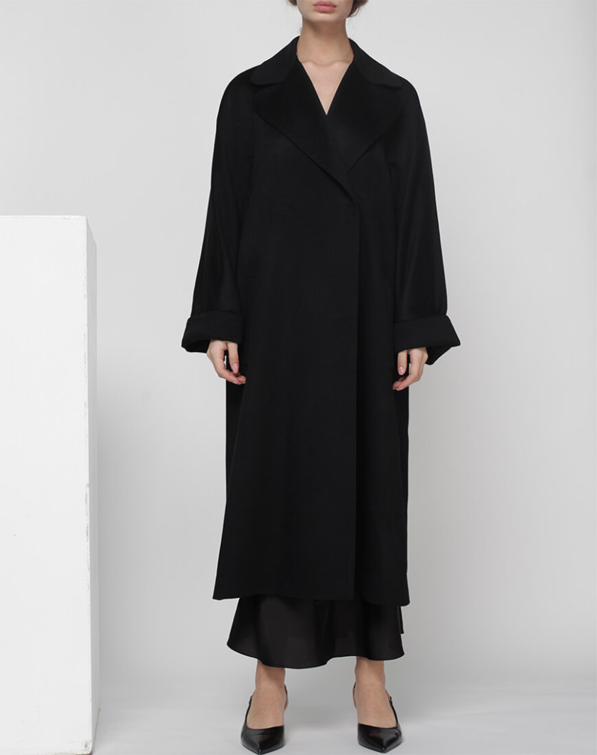 Пальто на запах из шерсти MISS_JA-010-black-coat, фото 1 - в интернет магазине KAPSULA