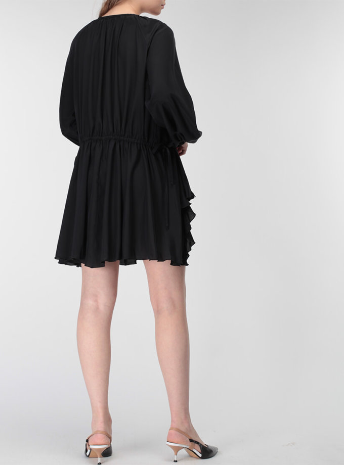 Шелковое платье с воланом MISS_DR-023-black-mini, фото 1 - в интернет магазине KAPSULA