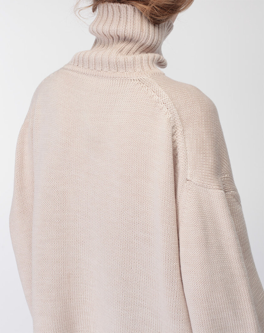 Объемный свитер под горло из шерсти MISS_PU-015-beige, фото 1 - в интернет магазине KAPSULA