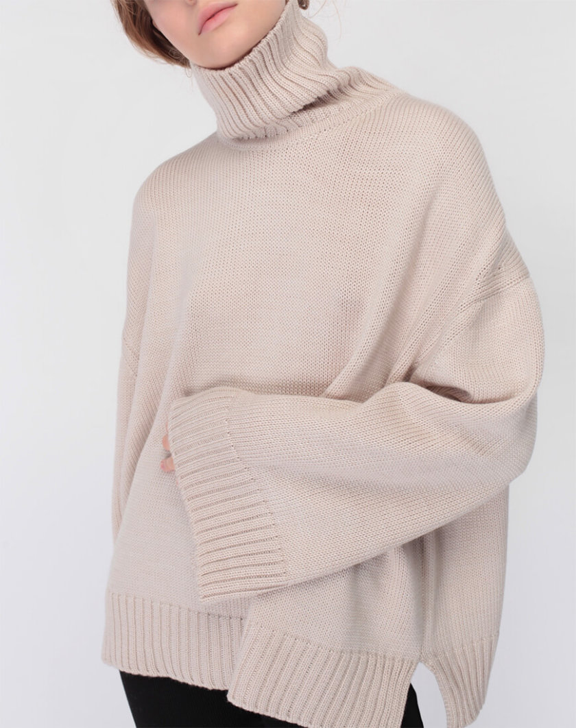 Объемный свитер под горло из шерсти MISS_PU-015-beige, фото 1 - в интернет магазине KAPSULA