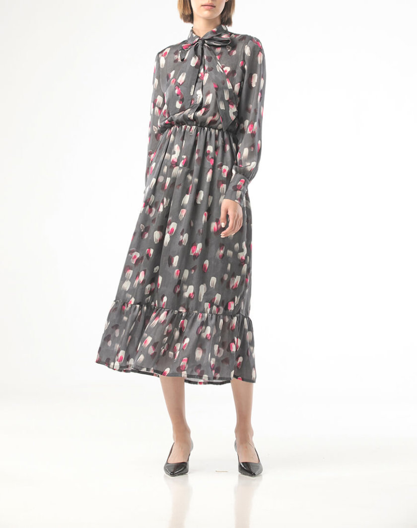 Серое платье в принт с мазками ALOT_100418, фото 1 - в интернет магазине KAPSULA