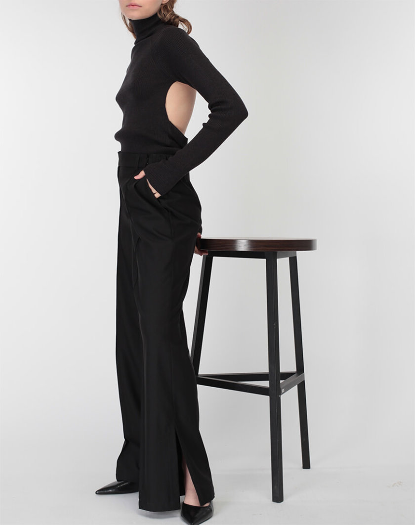 Тонкий джемпер с открытой спиной MISS_PU-016-black, фото 1 - в интернет магазине KAPSULA